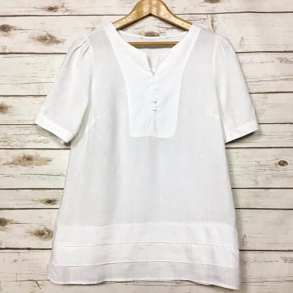 Tops - Crisp White Short Sleeve Linen Tunic Top